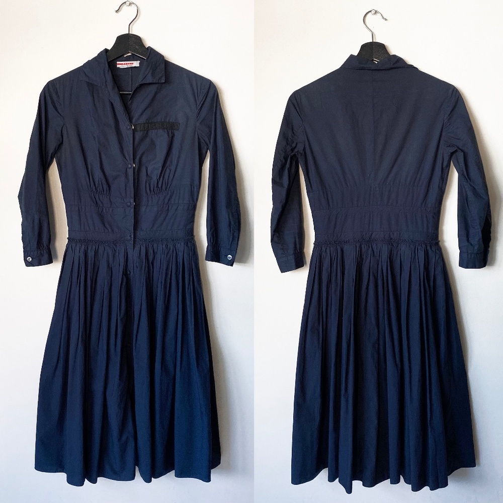 Vintage Navy Distressed Prada Pleated Dress